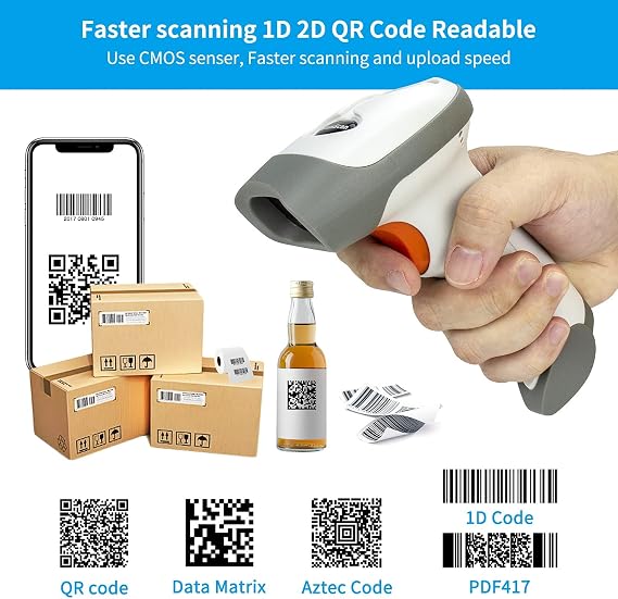 NetumScan Wireless 1D 2D Barcode Scanner with Stand & Bluetooth 2D Barcode Reader for Warehouse POS and Computer