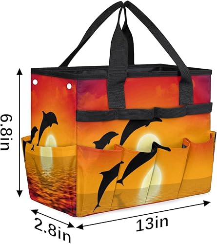 Miniatura 3 de Sunset Jumping Dolphin Garden Tool Tote Bag para mujeres y hombres, bolsas de almacenamiento de herramientas de jardinería con 10 bolsillos,