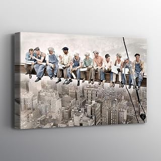 RileyCraftley Colored Lunch Atop a Skyscraper Canvas Wall Art – Vintage NYC Construction Print – Ready to Hang Urban Decor
