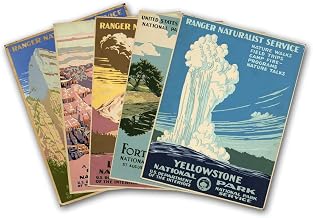 Ranger Naturalist Service US National Park Travel Print | Vintage Wall Decor | Set of Five (5) WPA Art Print Posters | Zion, Yellowstone, Fort Marion, Lassen and Grand Canyon | 16 x 24 inches