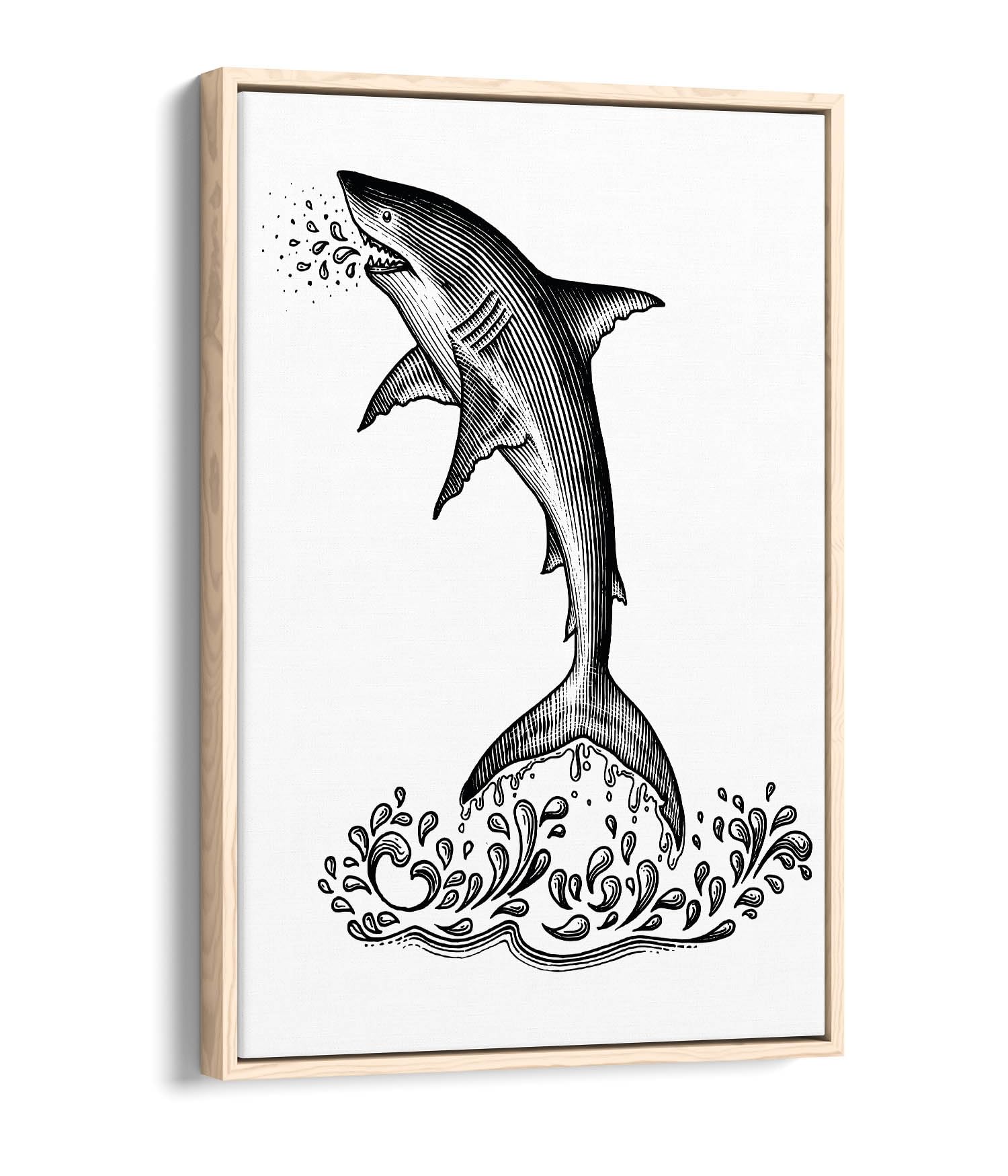 Impression sur toile requin lithographe cadre chêne clair 50x76 - 3