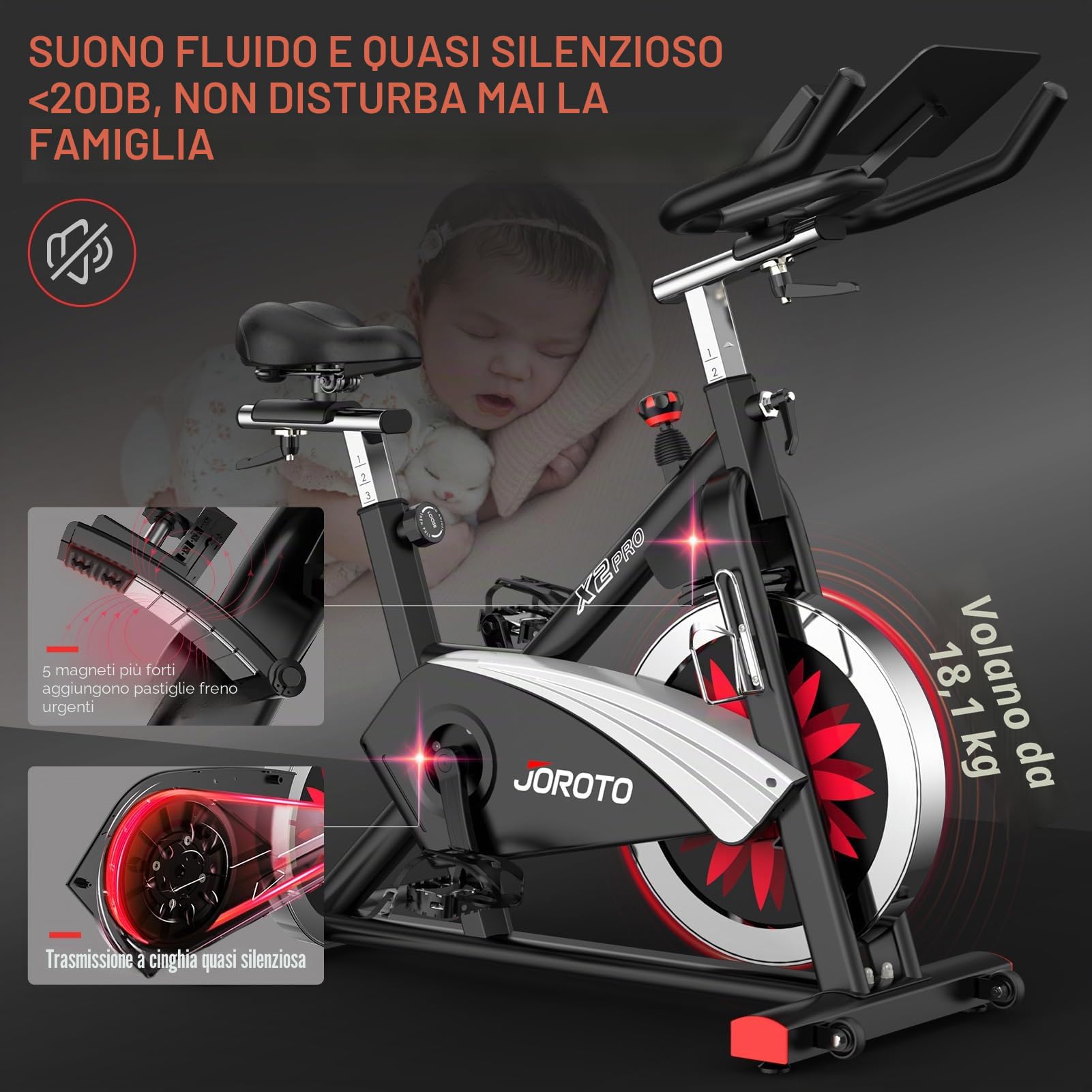 JOROTO X2 Cyclette Professionale & JOROTO X2PRO Bluetooth Indoor Cyclette da Casa, Volano 16 KG & Resistenza Regolabile Cyclette Professionale con Trasmissione a Cinghia Ciclette per casa offerte con LCD Display