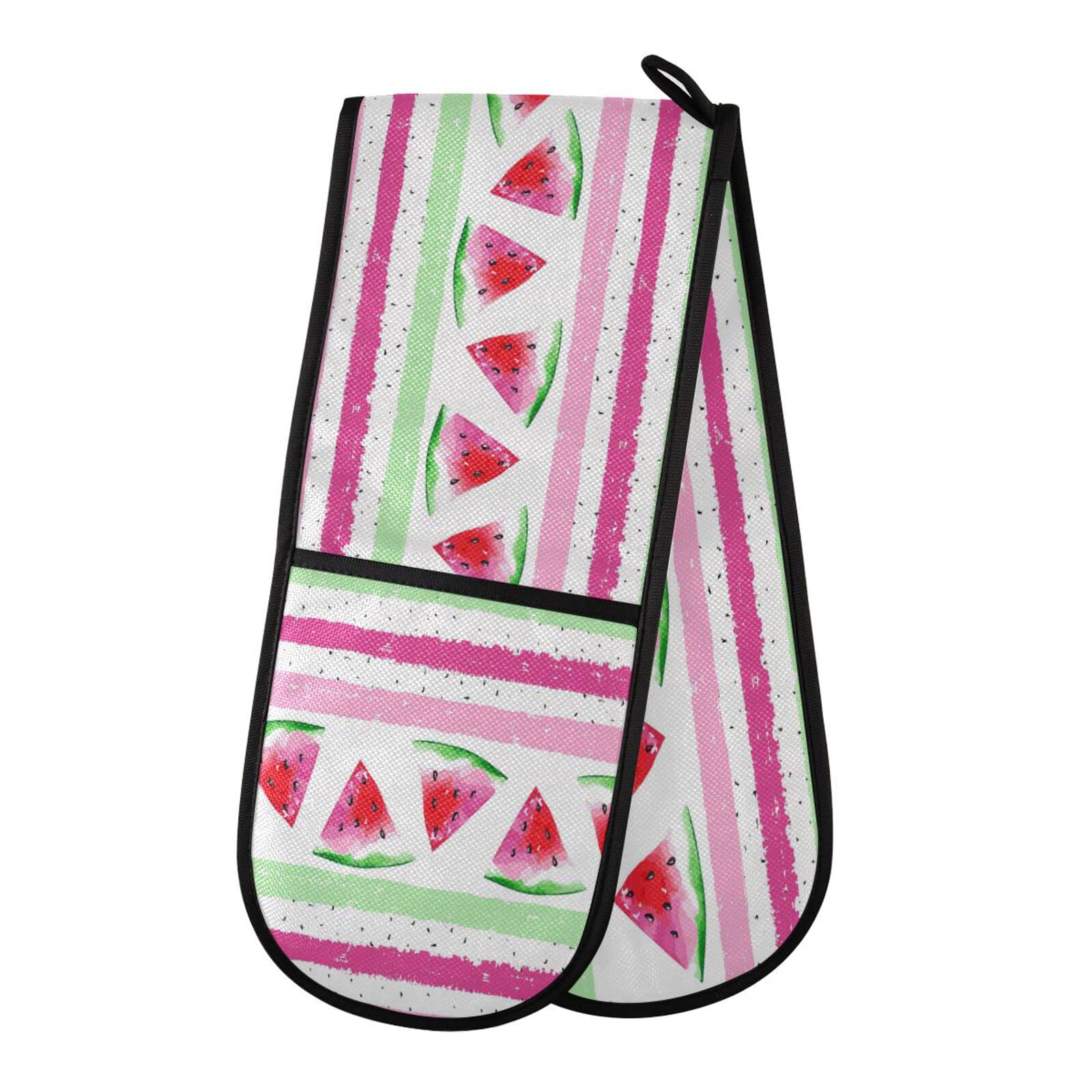 Youjuner Colour 74 Double Oven Glove Watermelon Stripe Heat Resistant Double Ovens Mitt Modern Cooking Gloves Potholders
