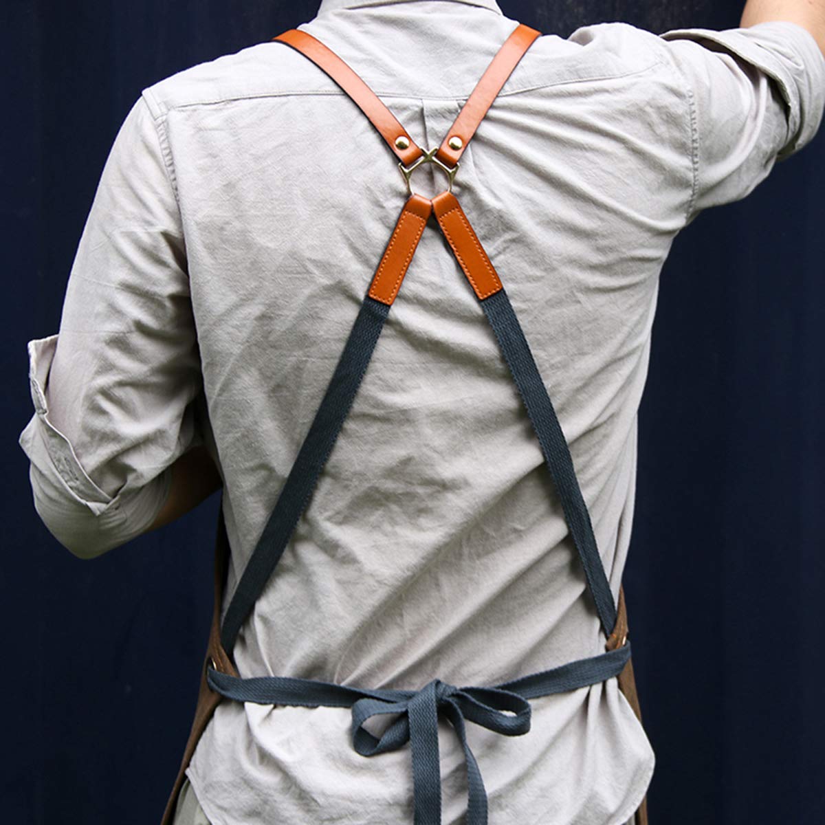 Delantal de chef, delantal de mezclilla con 4 bolsillos ajustables para hombres y mujeres, estilo lavado, multicolor