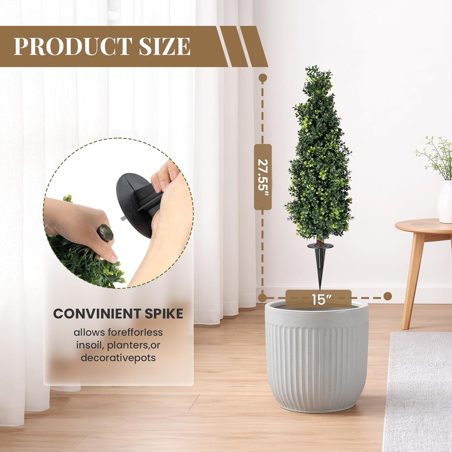 2 Pack Artificial Boxwood Topiary Trees with Ground Spike, 2 FT Faux Boxwood Topiaries Cone Bushes Trees UV Resistant Artificial Shrubs for Indoor Outdoor Front Porch Garden