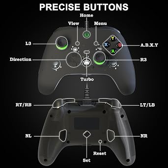 Wired X box 1 Controller with 3M Cable, USB PC Gamepad with Programming Buttons, Turbo, LED Light & Audio Jack, Firmware Upgrade Required for X box One Host (Crown)