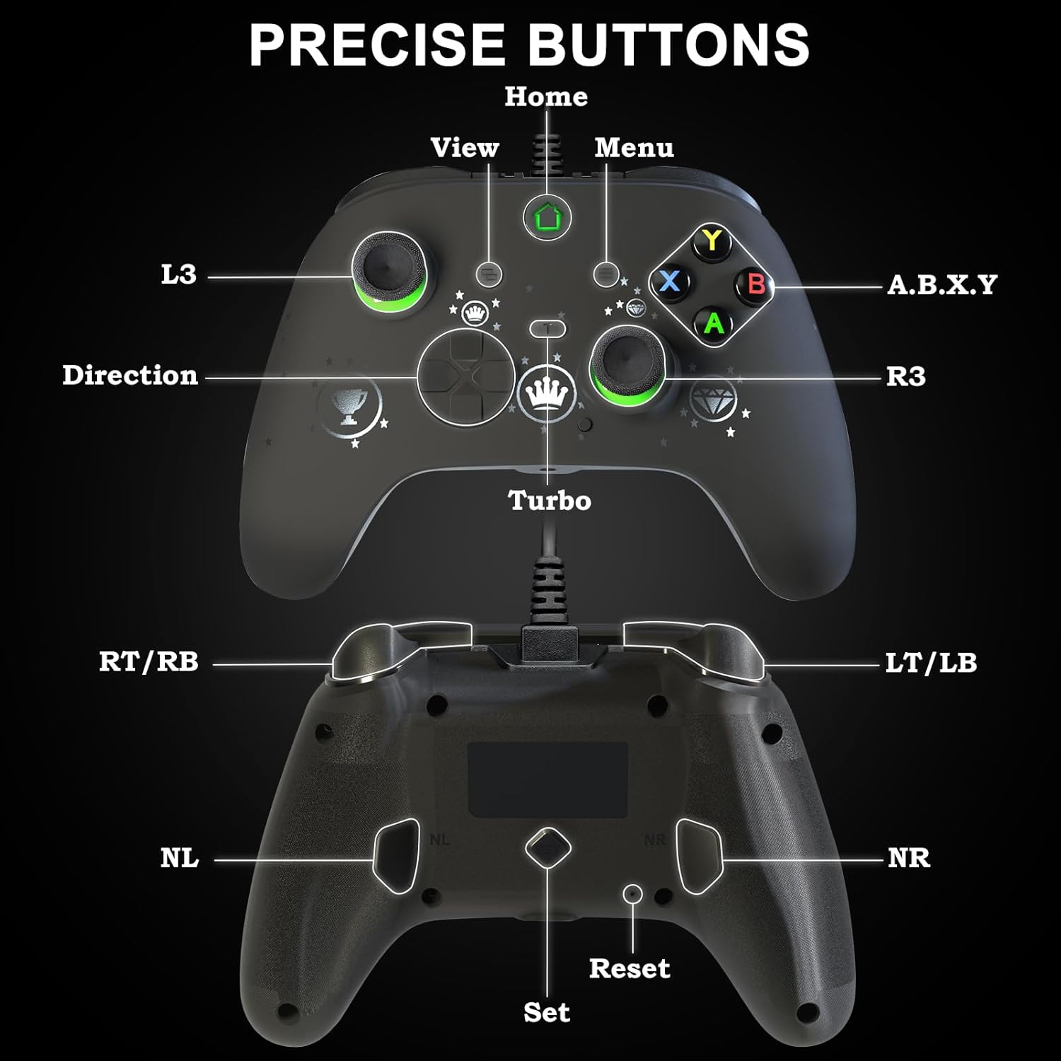 conwin Wired Game Controller for PC and X-BOX-1/One, Support RGB LED, Turbo, Programmable Button, 3.5mm Jack, Vibration, USB Gamepad for X-BOX-1 need updated by yourself