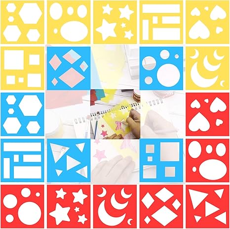 Amazon Co Jp Outus 幾何学図形ステンシルセット ピース カラフルな図面テンプレート プランナー ペイントステンシル 幼児 子供 家庭 教室 Diyクラフト用品 ホーム キッチン