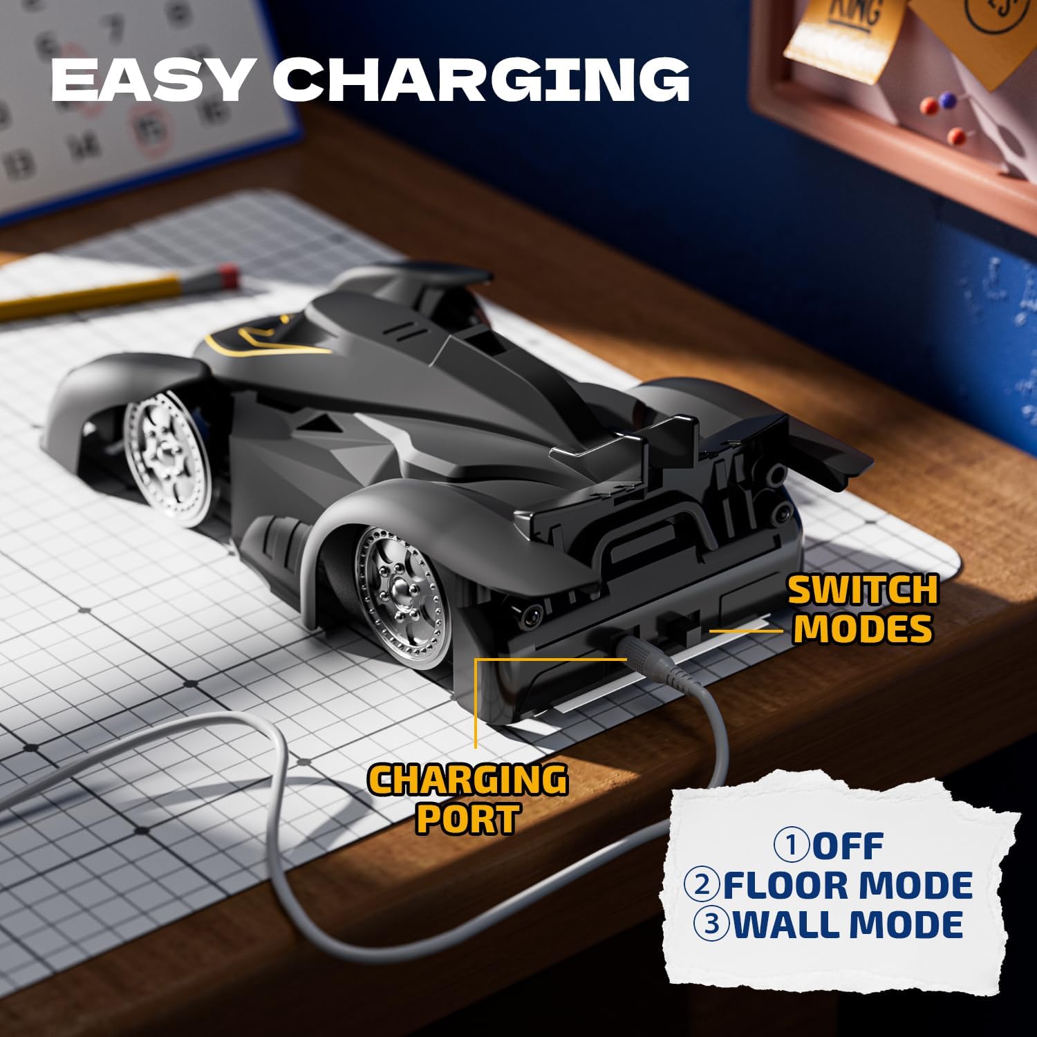 Remote Control Wall Climbing Car, RC Stunt Car with Rechargeable Indoor Wall Toys, Kids Toys for Boys & Girls Ages 3 and up (Black) image 7 of 7 B0F93DBHYT