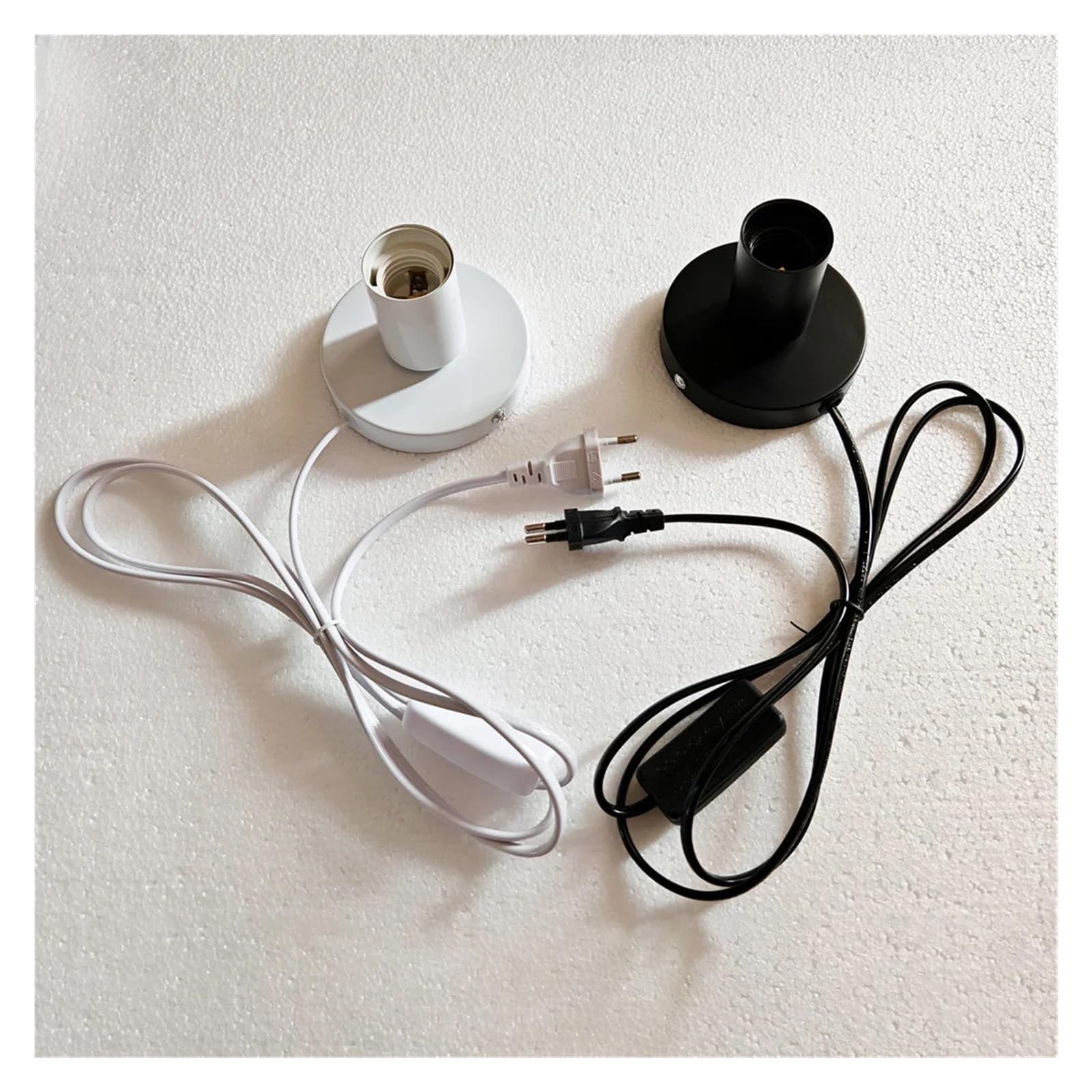 Portalámparas Luz nocturna con Cable de 1,6 M, cabezal de lámpara en línea E27, enchufes de lámpara de mesa, lámpara decorativa(Sliver-U+S Plugs)