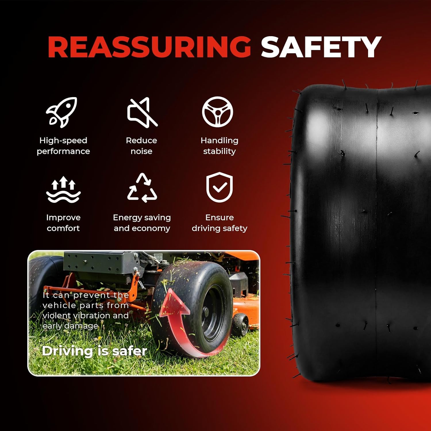 13x5.00-6 Smooth Lawn Mower Tires, 4 Ply Tubeless Zero Turn Turf Tires 13x5x6 for Lawn & Garden Tractor Golf Cart Riding Mower, Set of 2