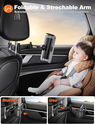 Miniatura 3 de Tryone Soporte para tablet para reposacabezas de automóvil, soporte elástico para tabletas para asiento trasero para niños, soportes de asiento de