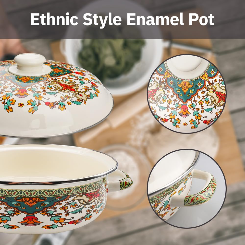 Cocotte en Émaillée avec couvercle,Casserole en émaillée, faitout, cocotte pour la cuisson, le rôti à ragoût, la cocotte en pour les types de cuisinière et l’induction,antiadhésive (25cm)