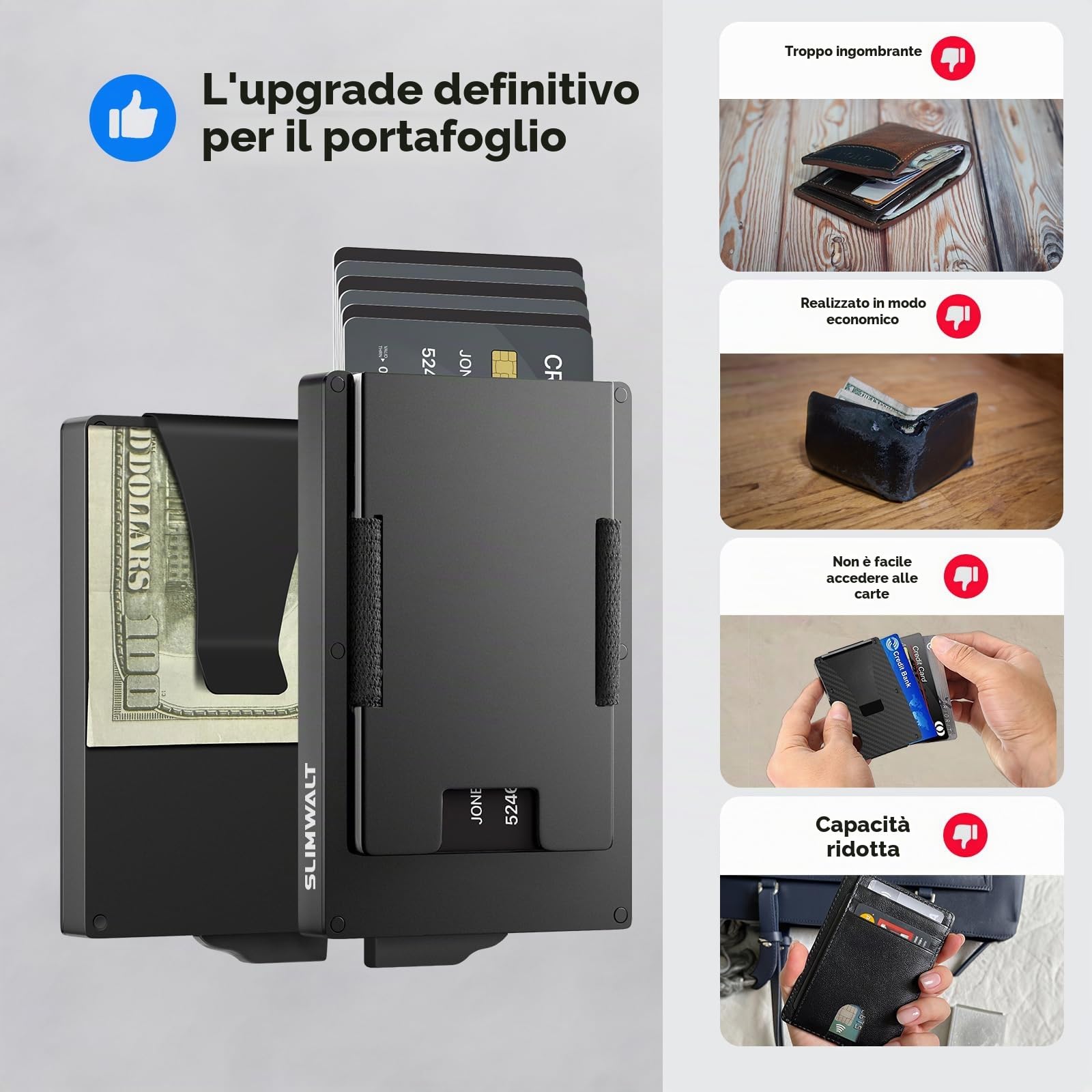 Portafogli da uomo, sottile, pop up, porta carte di credito, blocco RFID