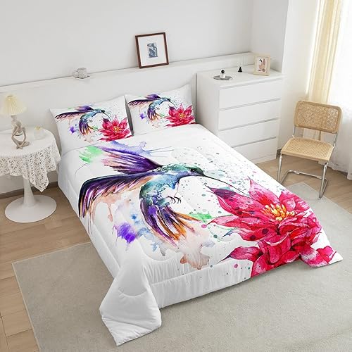 Miniatura 10 de Juego de edredón de colibrí para niños, lindo pájaro, para adultos, mujeres, niñas, juegos de ropa de cama de pájaro cardenal, estilo rústico,