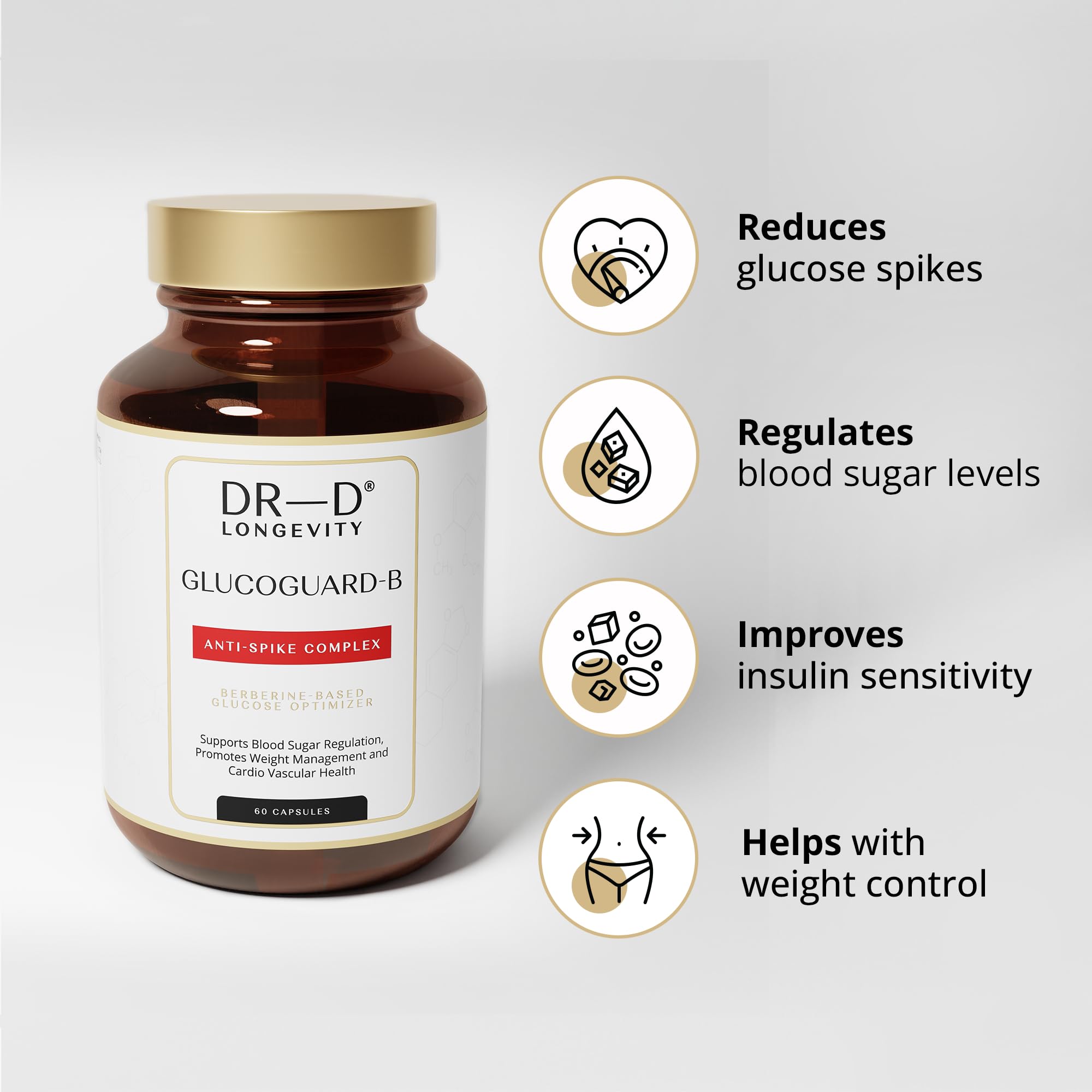 GLUCOGUARD-B von DR-D Longevity - Glukose-Optimierer auf Berberin-HCL-Basis, Hochdosiert, 60 Vegane Kapseln - 30 Tagesdosen