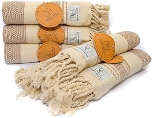 Set of 6 - Turkish Kitchen Towels, Prewashed, 18" x 28", 100% Cotton, Decorative Kitchen & Dish Towels, Tea Towels, with Hanging Loop (Brown, 6 Pack - Diamond)