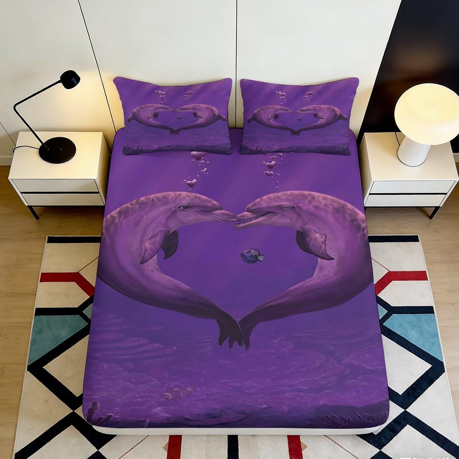 Kzqjxnhpcr Style-5 3D Printed Dolphin Pattern Fitted Sheet Soft Microfiber Deep Pocket Bedroom Bedding Non-Slip Dolphin Mattress Fitted Cover 90X200x25cm 90X200x25cm