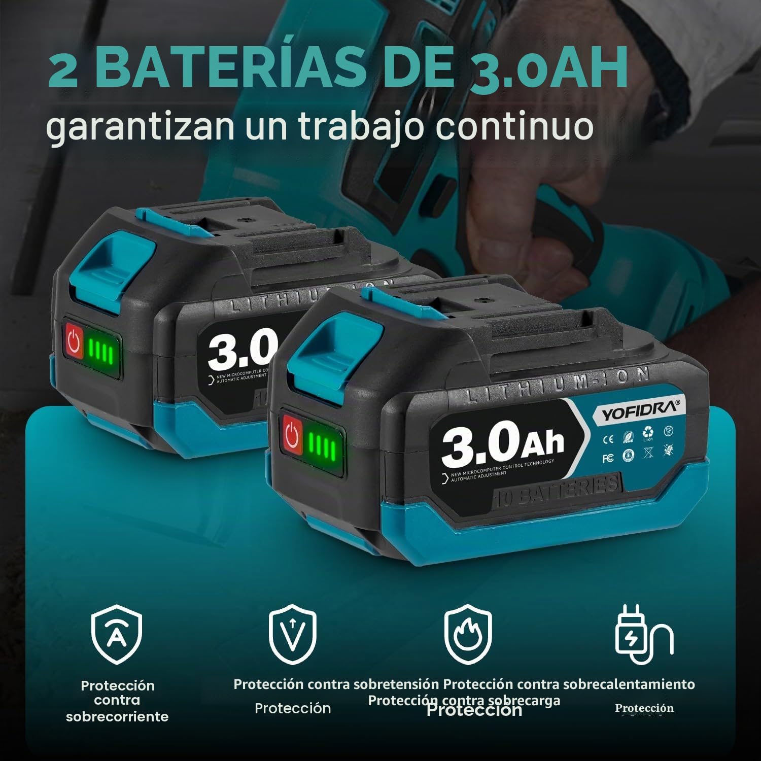 Yofidra Pistola de Aire Caliente, 500 °C máx., 9 Velocidades, Pistola de Calor a Batería, con Pantalla LCD, 3 Boquillas, 2 Baterías de 3,0 Ah, para Eliminar Pintura, Soldadura y Trabajos de Bricolaje
