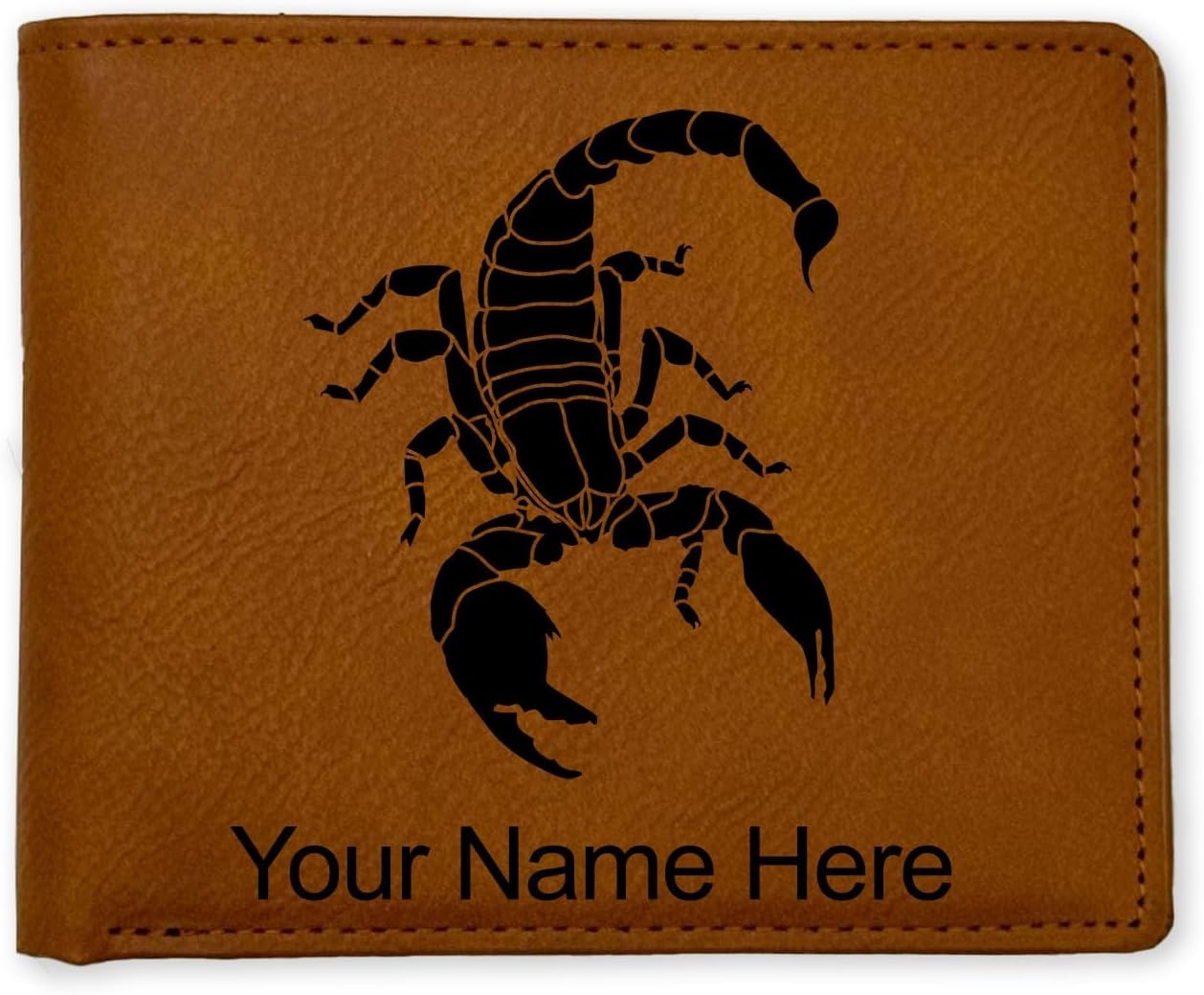 LaserGram Faux Leather Bi-Fold Wallet, Scorpion, Personalized Engraving Included (Carbon Fiber Black with Silver)