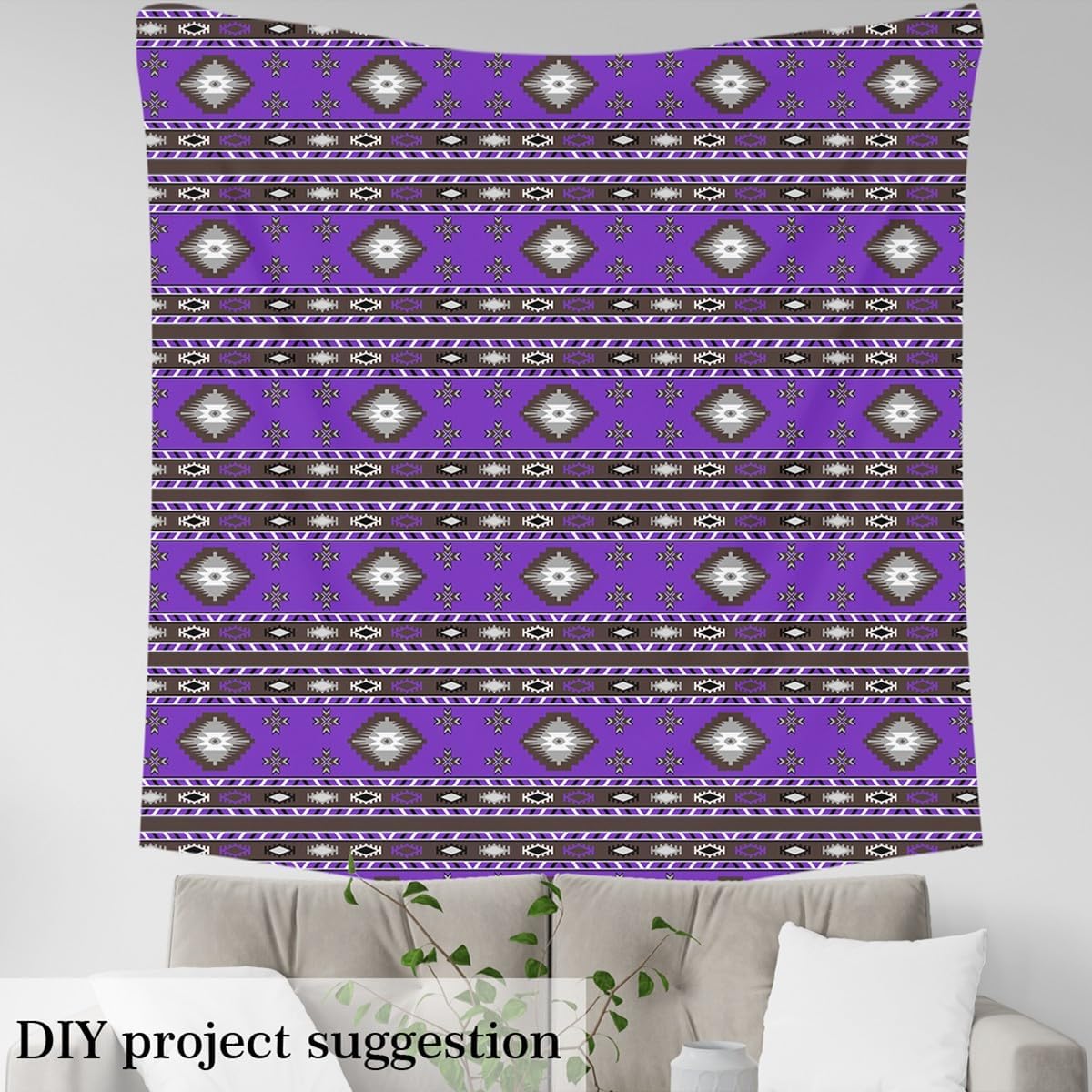Erosebridal Southwestern Fabric by The Yard Rustic Tribal Aztec Upholstery Fabric Exotic Boho Geometric Material for DIY Upholstery Vintage Ethnic Mexican Style Pattern,2 Yards,Purple