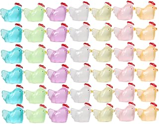 48PCS Miniature Resin Chicken Figurines Glow Dark Cute Mini Chick Ornaments for DIY Garden Bonsai Micro Landscape Crafts Weather-Resistant Decor