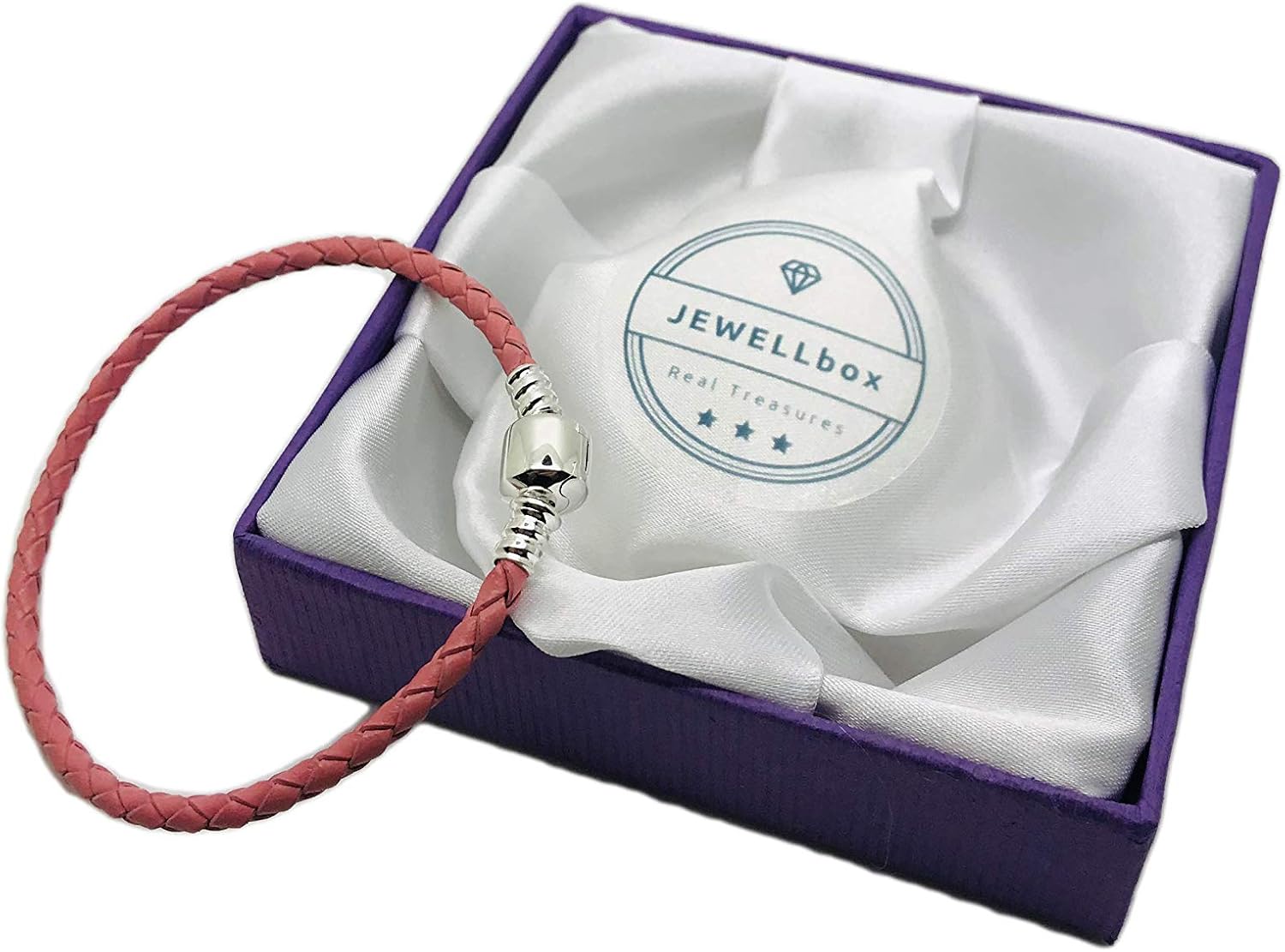 Jewellbox Girls Genuine Leather Charm Bracelet, Charm Bracelets for Womens Sterling Silver Barrel Clasp, PINK - Image 4