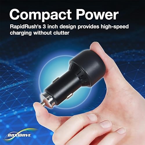 Miniatura 3 de BoxWave Cargador universal RapidRush PD para coche (95 W), rápido, 2 USB - negro azabache, cargador de coche para teléfonos inteligentes y tabletas
