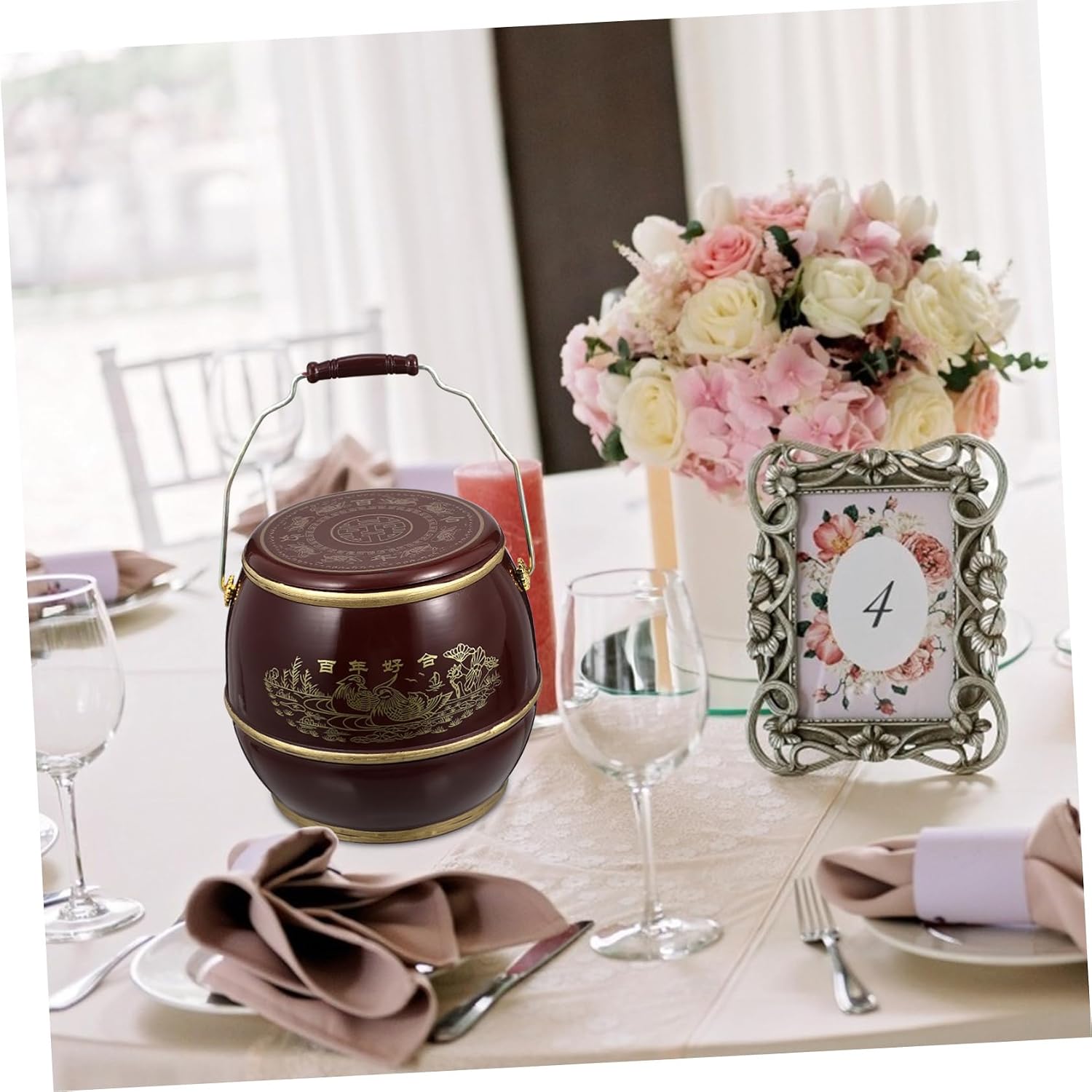 Zerodeko 1pc Chinese Style Plastic Storage for Weddings Festival Container Traditional Bride Capacity Fine Craftsmanship Chestnut