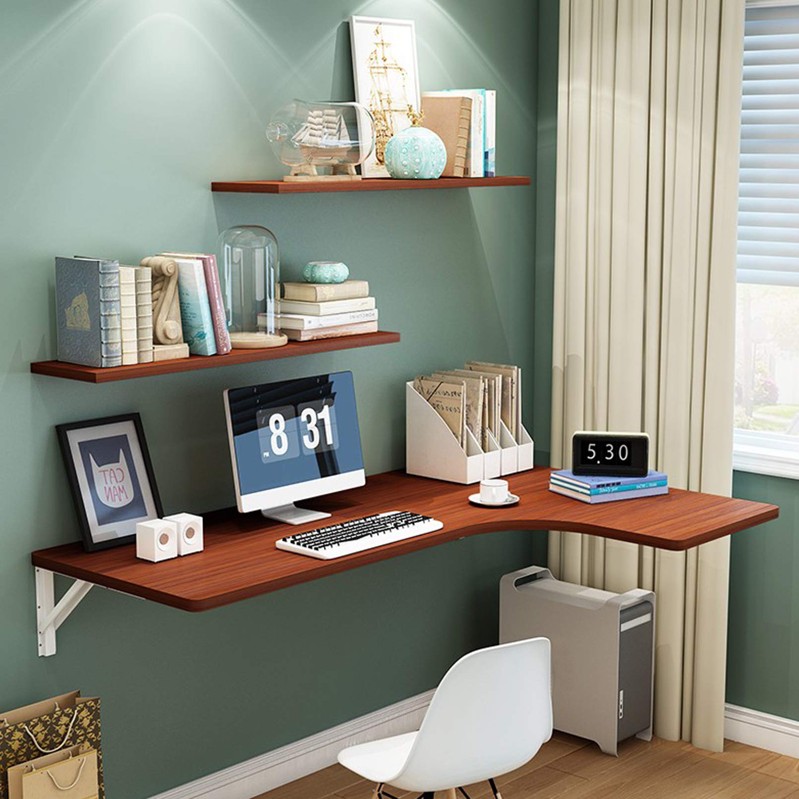 Zlovne Brown Modern Style Wall Mounted Table,Folding Table Floating Desk Stable Durable,Convertible Desk Easy To Install,Max Load 50Kg/110Lb,5 Colors Available (,90 * 60 * 40Cm/35 * 24 * 16In)