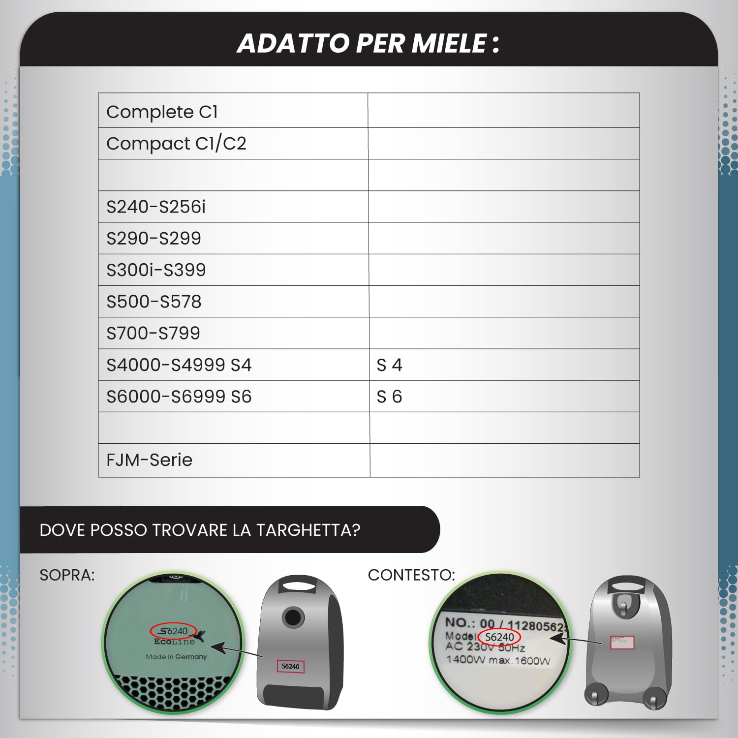 16 Coni Filtri Miele per S371 S712-1 - Dettaglio