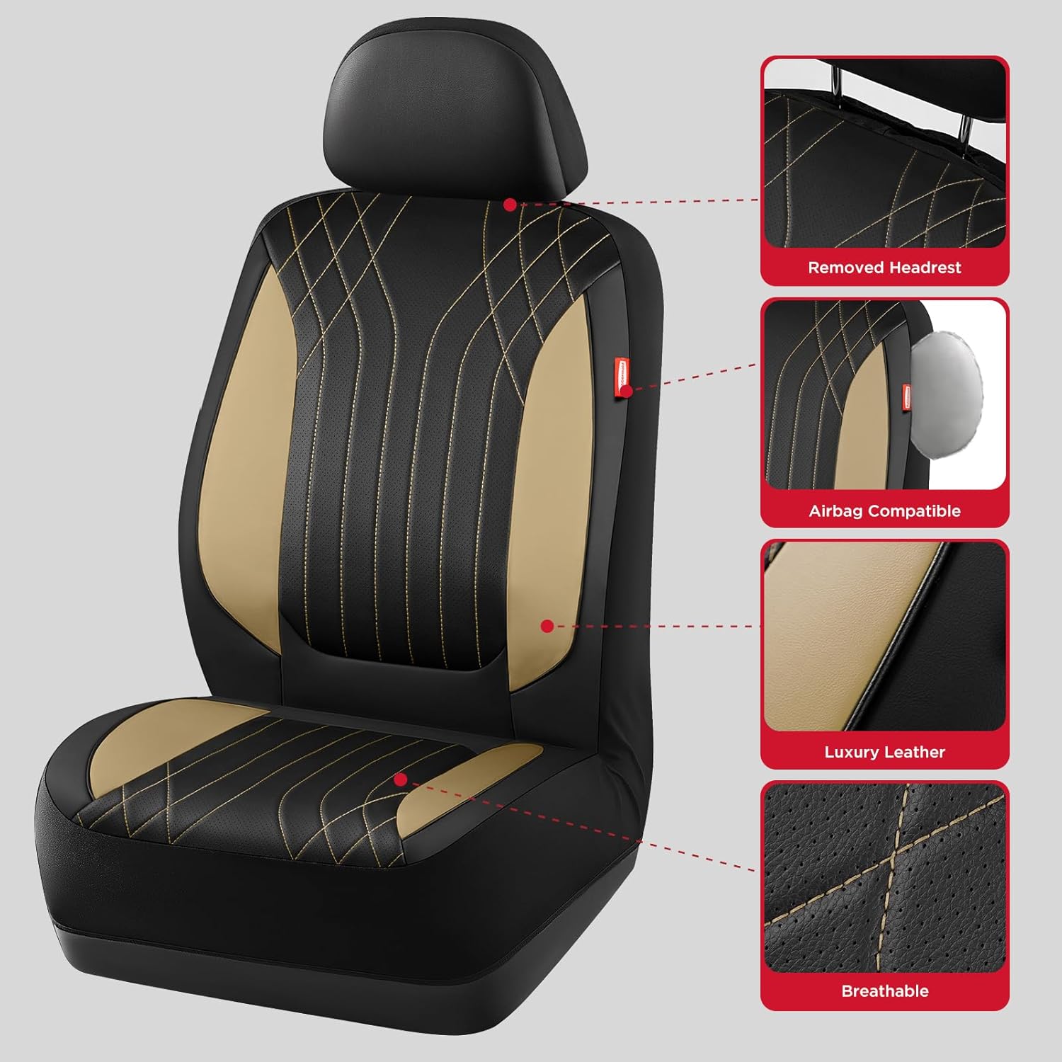 Rubbermaid Car Seat Covers, Leather Seat Covers with Quilting Design,Waterproof Sporty Car Seat Covers Front Seat,Airbag Compatible, Universal Fit for Most Cars, SUVs,Trucks