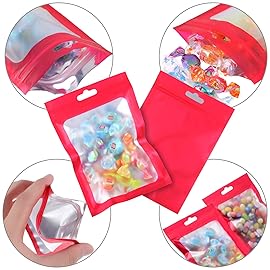 Boao 100 Pieces Resealable Foil Food Storage Bags with Clear Window Coffee Beans Candy Packaging Pouch for Food Small Business Supplies for Jewelry Self Sealed Storage Bags(3 x 4.7 Inch,Red)