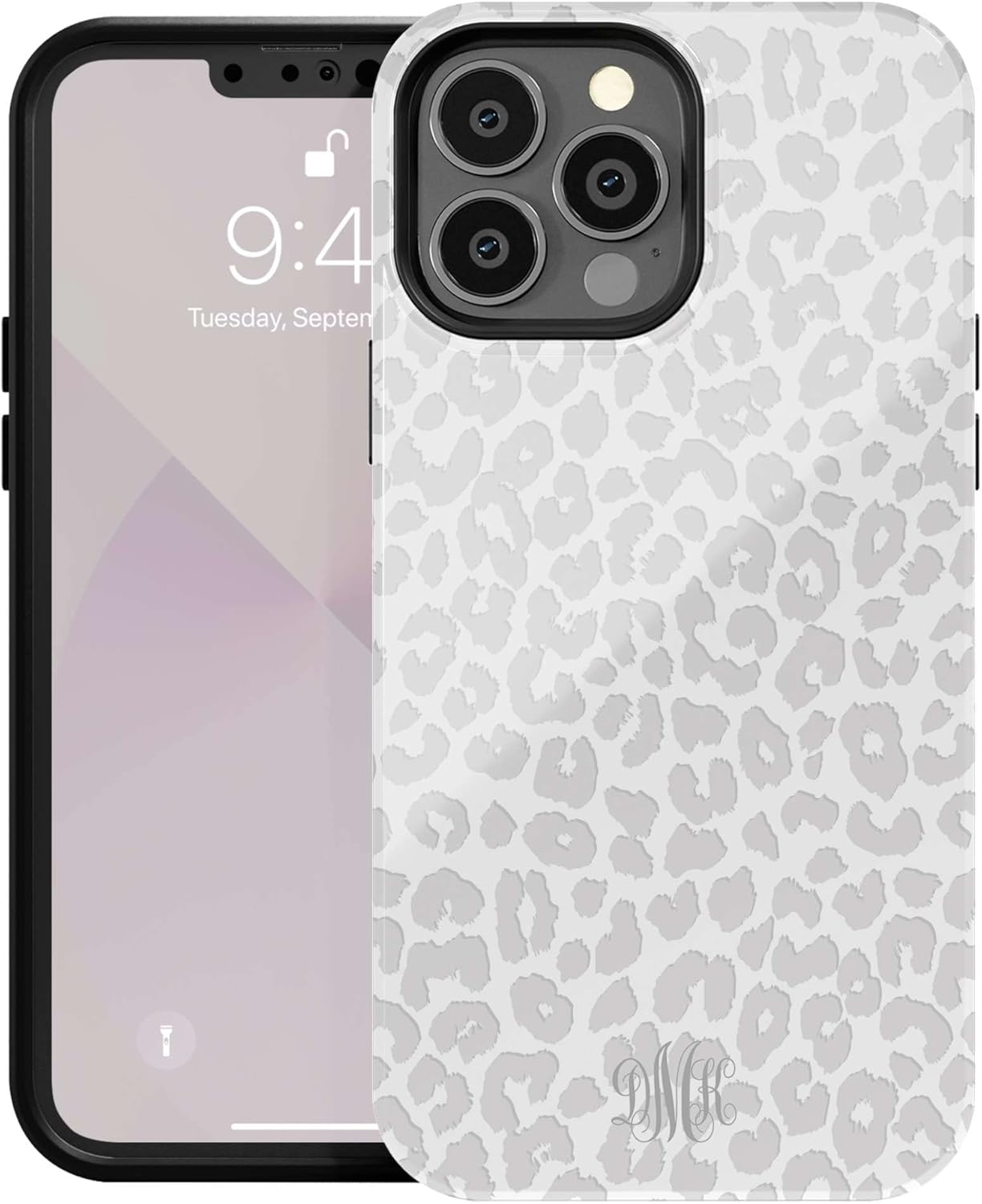 Custom Initials Monogram White Leopard Case, MagSafe Compatible Magnetic Personalized Name Case, Compatible with iPhone 17 Air, 16 Pro Max, 15 Plus, 14, 13 Mini, 12, 11, X/XS Max, XR - V2