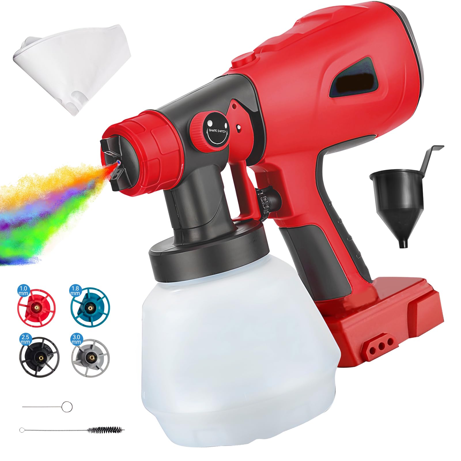 Cordless Paint Sprayer Compatible with Milwaukee 18V Battery, Electric Handheld Paint Spray Gun with 4 Nozzles 3 Spray Patterns 1000ML Container for Walls Furniture Painting (for Milwaukee)