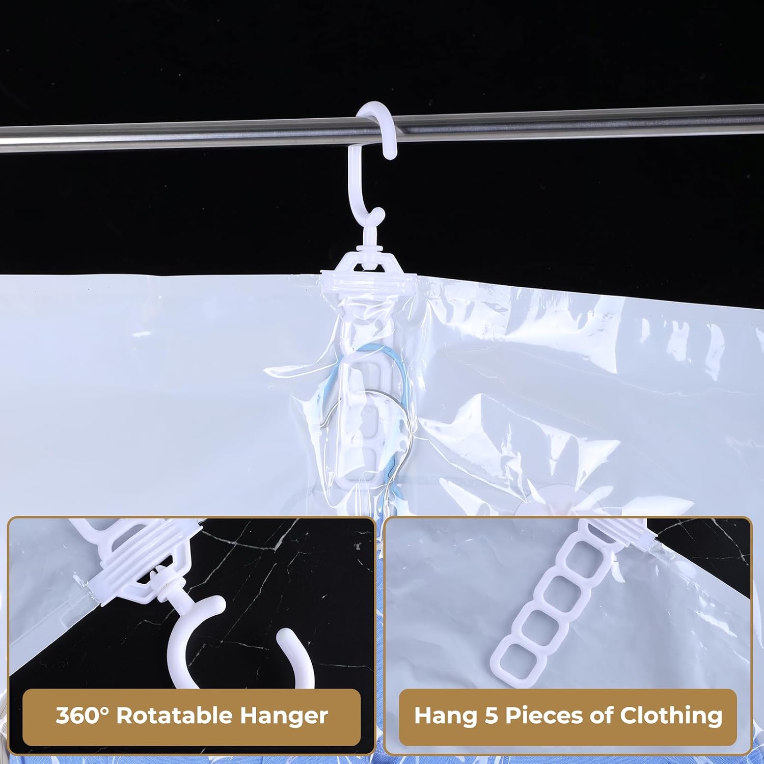 8 Pcs 43.3 x27.6 Inch Clear Hanging Vacuum Seal Bags for Clothing | Reusable Compressed Space Saver Vacuum Storage Bags Vacuum Seal Storage Bag for Closet Organizer Suits Dress Coats Jackets