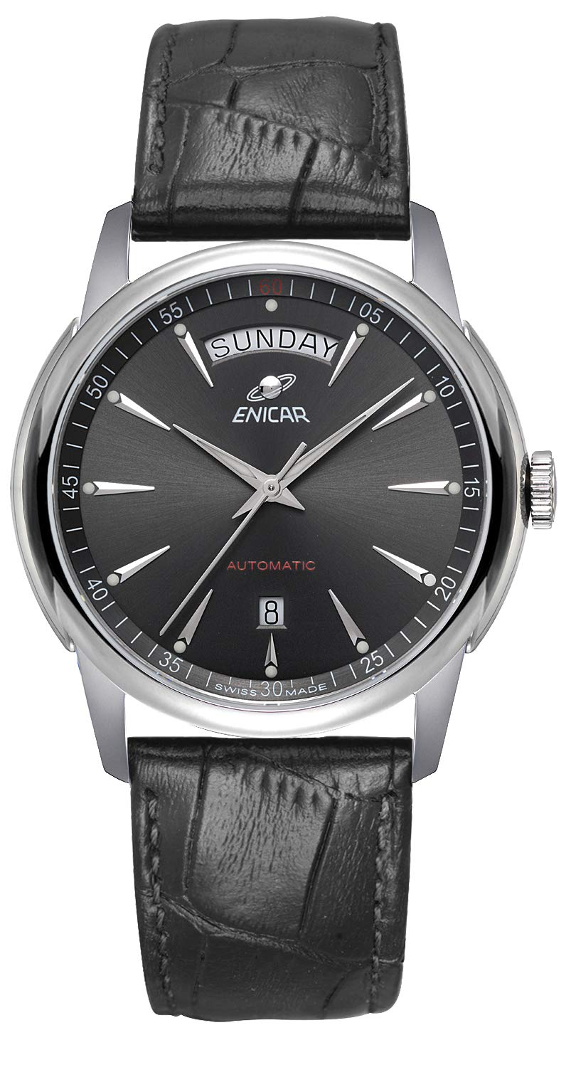 EnicarMen's RED Label Swiss Automatic Watch (Model No.: 1169-50-357aBZ), Black, Enicar Automatic Red Label