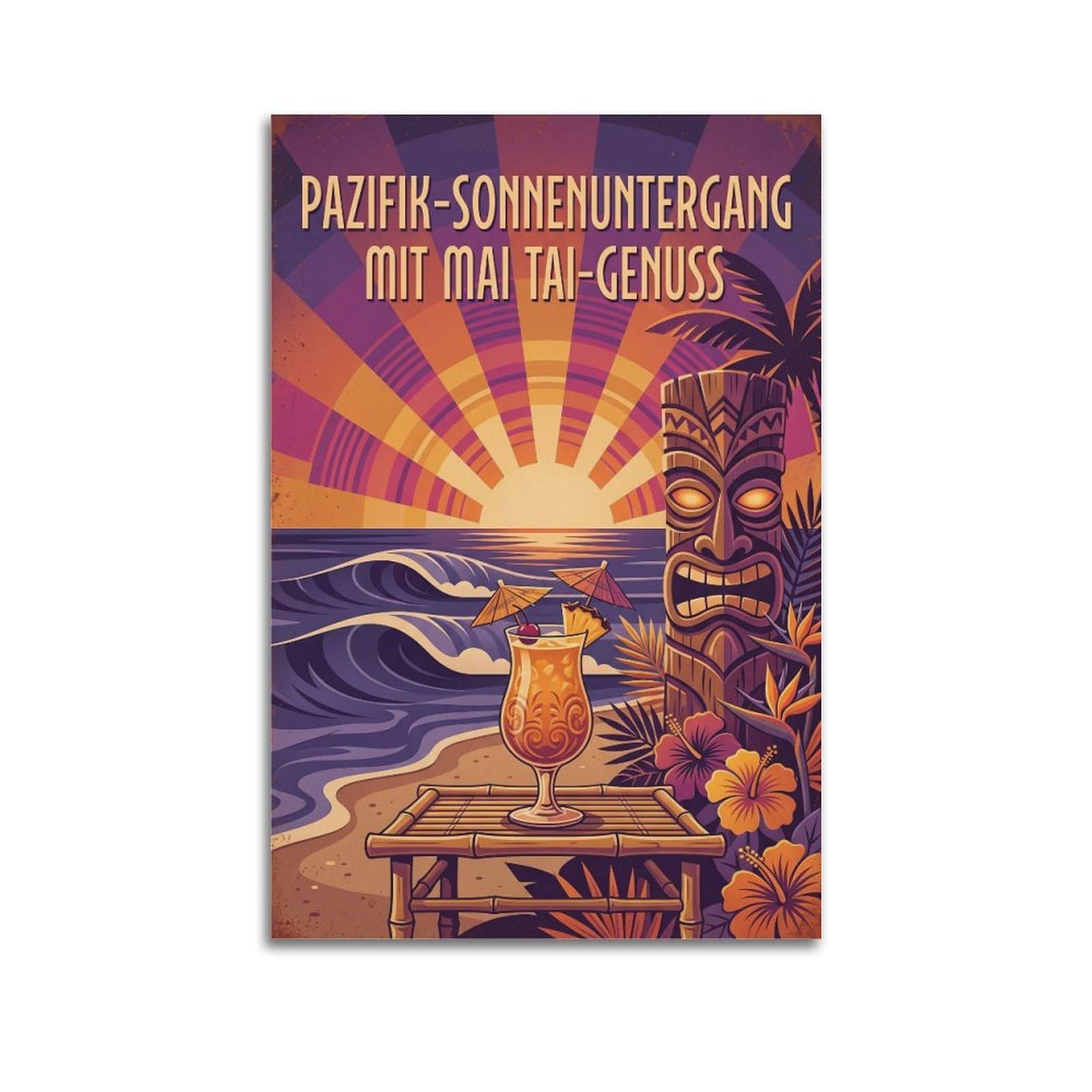 Xkuga Boys Unframe-Style Pacific Sunset Citrus Tiki Cocktail Poster Mixology Guide Vintage Modern Decorative Canvas Prints - Ideal Wall Art For Family, Man Cave, Game Room, & Girls Bedroom 24X36inch(60X90cm)