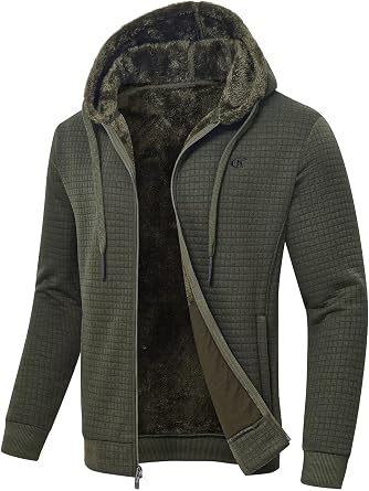 yuyangdpb Men's Full Zip Hoodie Waffle Knit Sherpa Lined with Zip Pockets