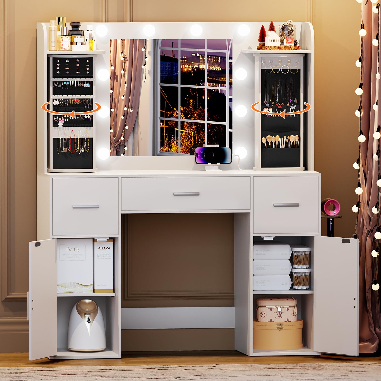 Amazon.com: EasyCom Makeup Vanity Desk with Lights and Mirror