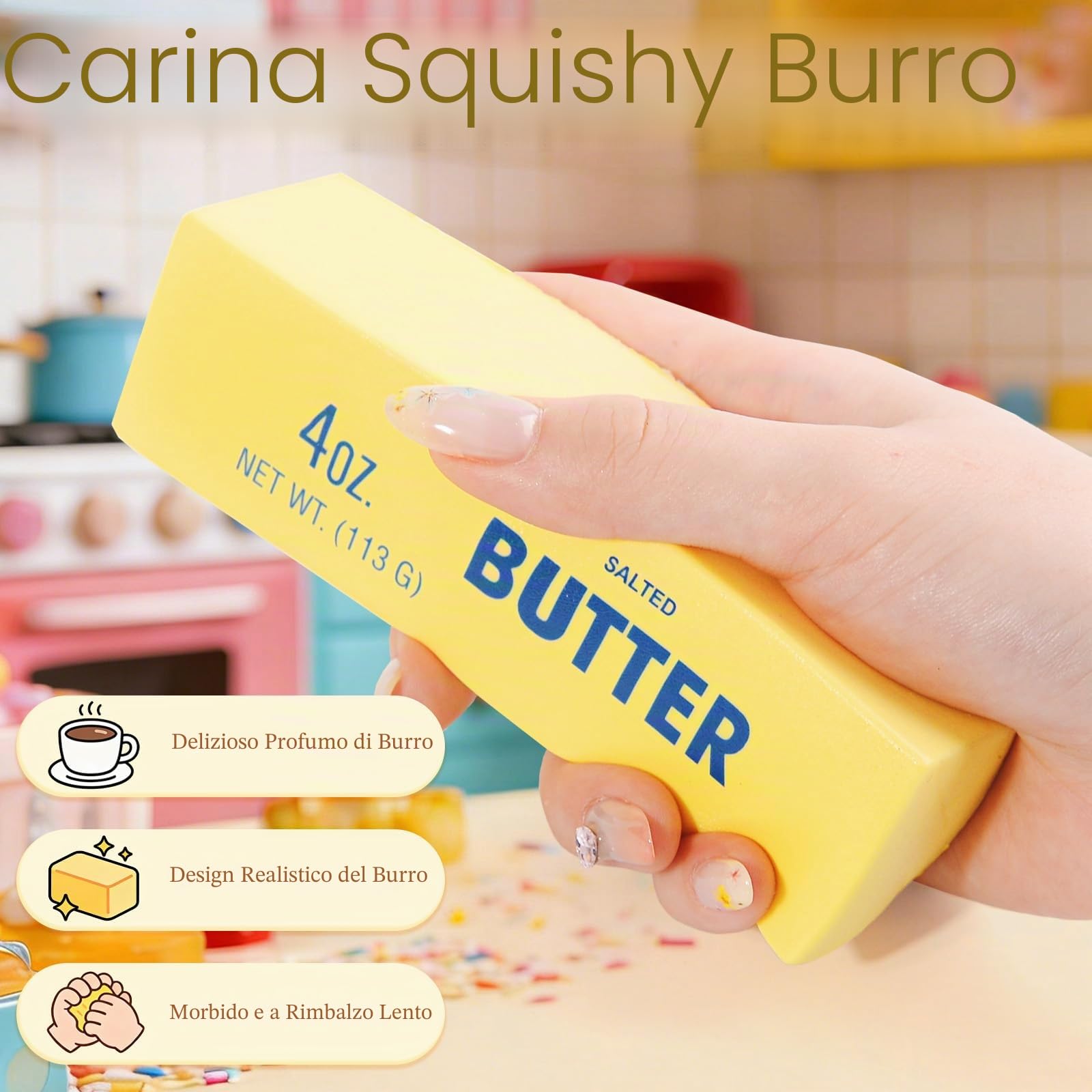 3 Pezzi Butter Squishy,Giocattolo Burro Spremere, Bastoncino Burro Morbido in PU a Lenta Crescita Giocattoli,Morbidi Squishy Antistress,Pallina Antistress,Giocattolo Antistress per Bambini, Adulti