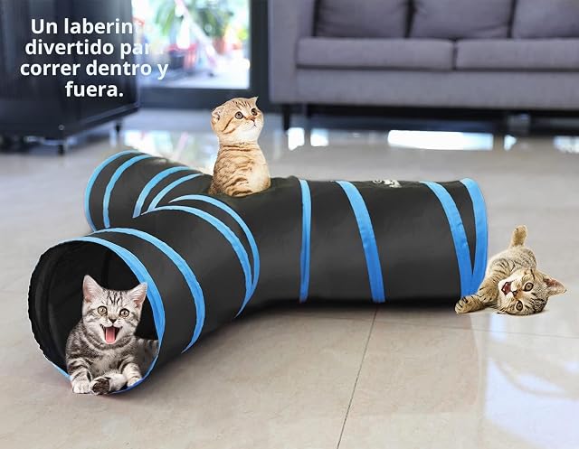 Foto 7 de 7 de Pawaboo Túnel Gatos 3 vías, Azul, 25x53cm