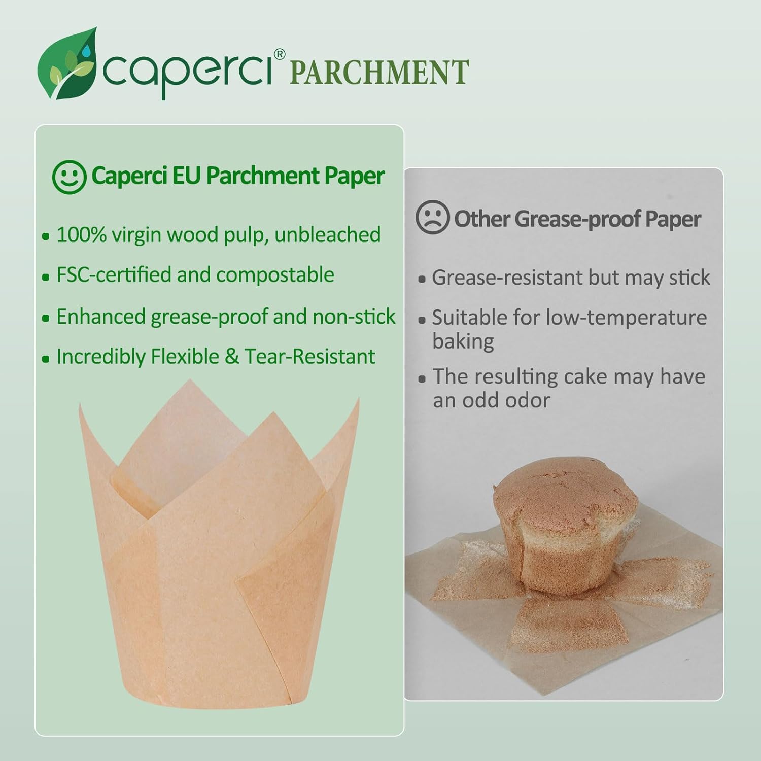 erci Natural Tulip Cupcake Liners Paper for Baking Cups Unbleached