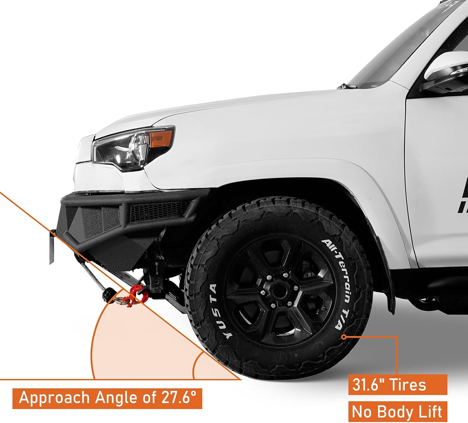 Hooke Road 5th Gen 4Runner Front Bumper for 2014-2024 Toyota 4Runner, Offroad Steel Bumper Guard with Winch Plate, LED Lights, Skid Plate