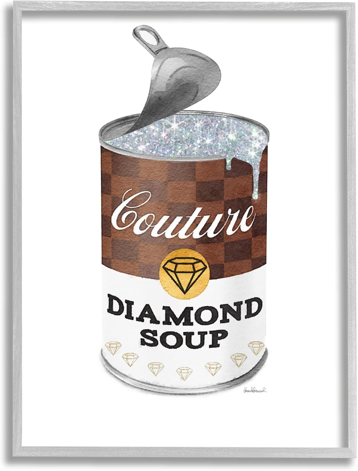 'Couture Fashion Pop Condensed Soup Can Brown'| Framed Giclee Art | Stupell Industries | Gray, 24 x 30 Inches, Easy to Hang and Sturdy, Made in USA, by Amanda Greenwood