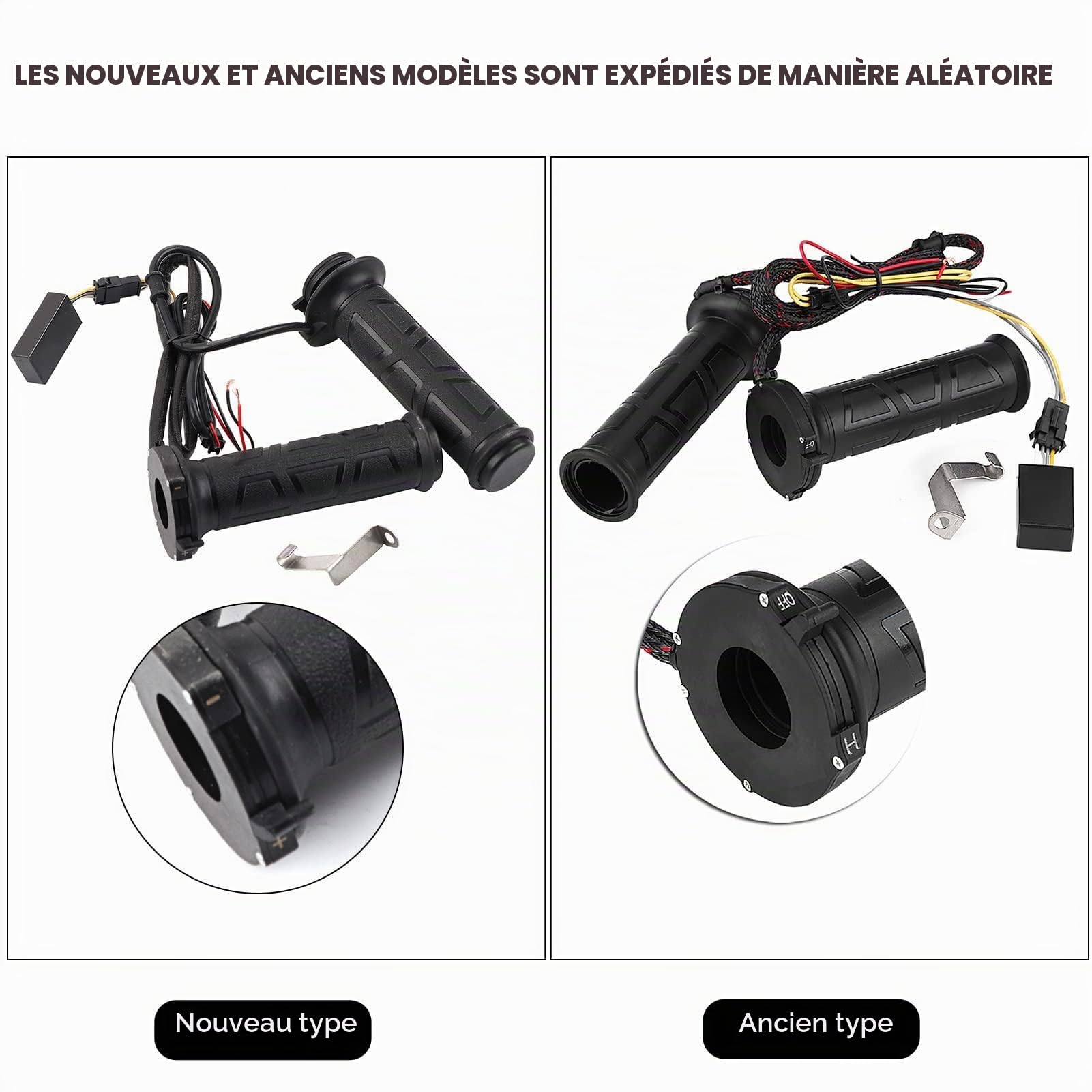 EVGATSAUTO Poignées chauffantes électriques, 1 Paire 22 mm (7/8 Pouces) Puissance réglable (12W-24W) Poignées chauffantes électriques Guidon Chaud et Chaud pour Moto VTT Noir