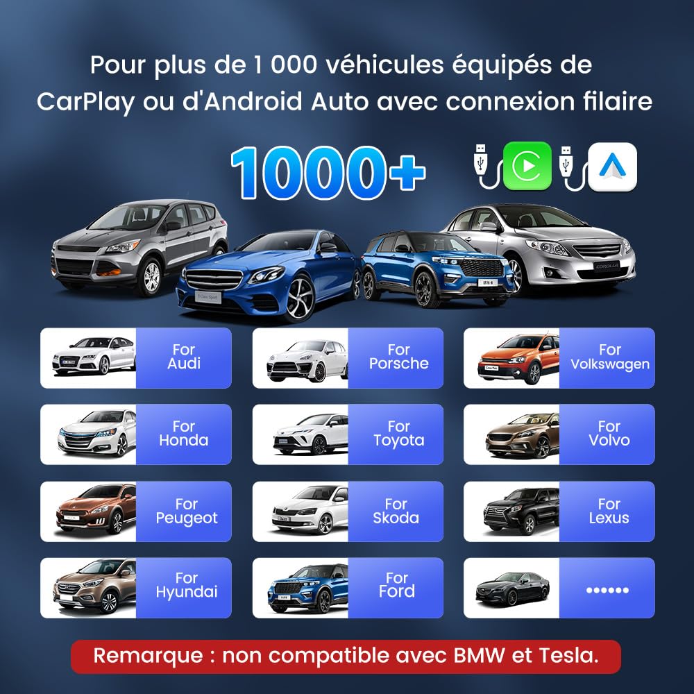 Carlinkit 5.0 Adaptateur CarPlay sans Fil & Android Auto sans Fil 2 en 1,pour carplay Filaire et Android Auto Filaire,Conversion et Mise à Niveau vers Le CarPlay et Androidauto sans Fil,Type-C/USB-A