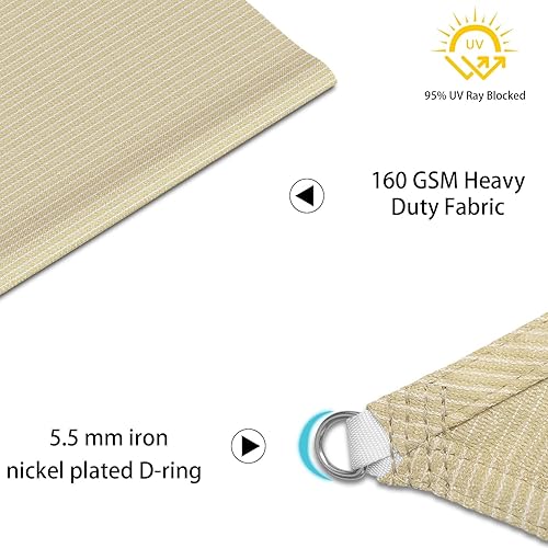 Miniatura 2 de Coarbor Toldo tipo vela de 6 x 6 x 6 pies, para exteriores, resistente, triangular, tela para patio, jardín, terraza, pérgola, toldo beige