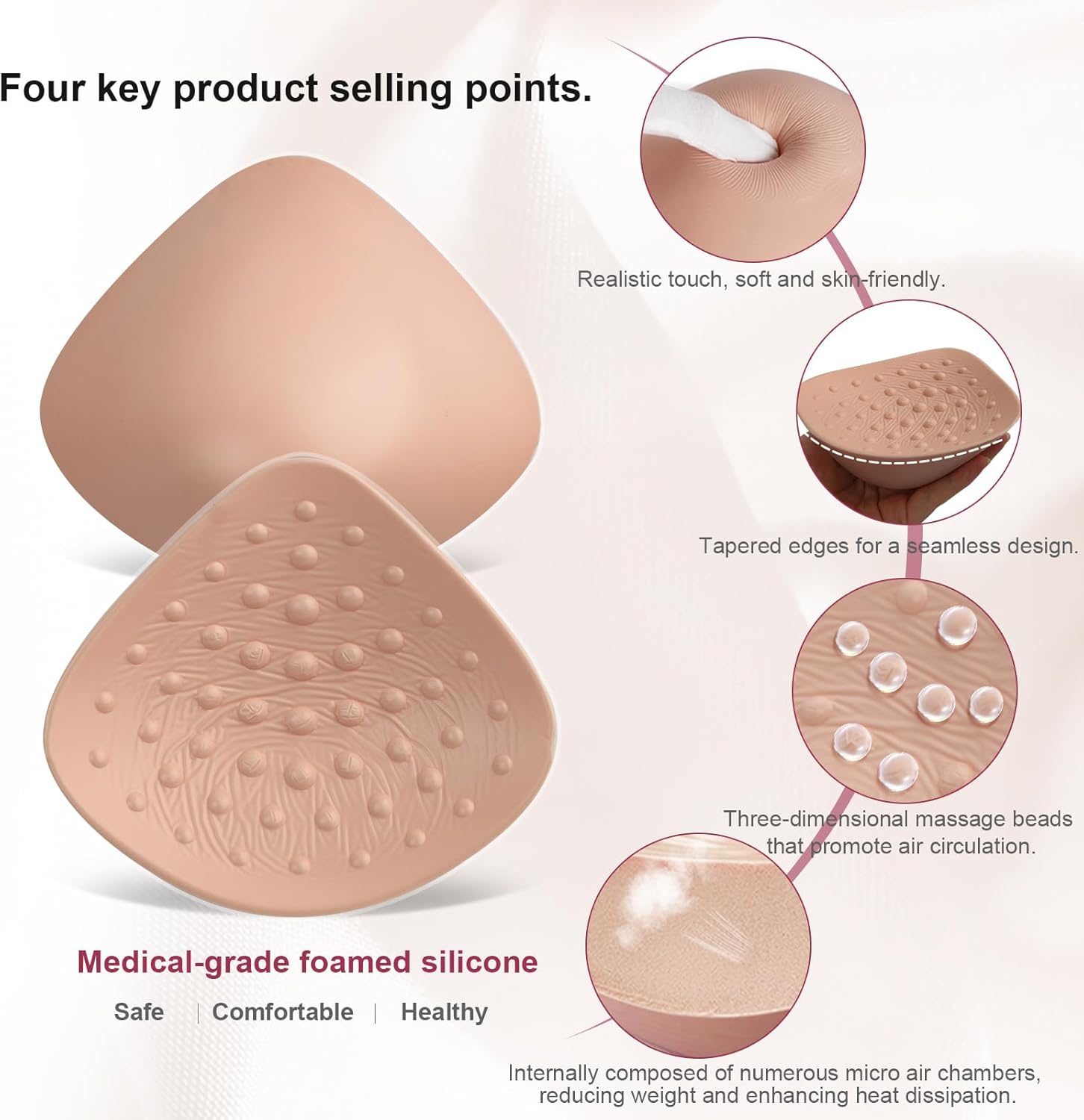 Breast Prosthesis for Mastectomy Women, Massage Post Surgical Breast Forms Triangle Swim Concave Bra Inserts(1 Piece)