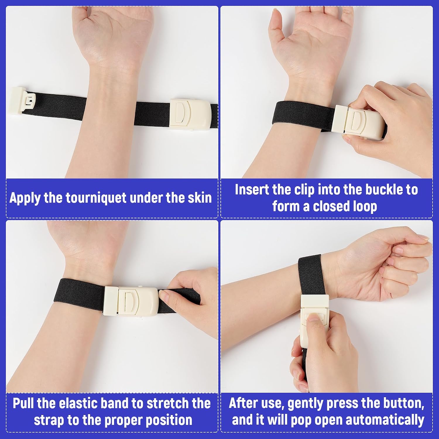 6 Pack Elastic Tourniquets with Quick Release Buckle, First Aid Emergency Buckle Bands for Sports, Camping, Home Use (6 Color-6PCS)
